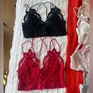 NWT Free People Lace Bralette Set - Black and Red with adjustable straps